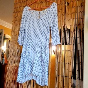 White/Blue flowers Dress size Med Shabby chic style. pplaclothing.com asymmetric